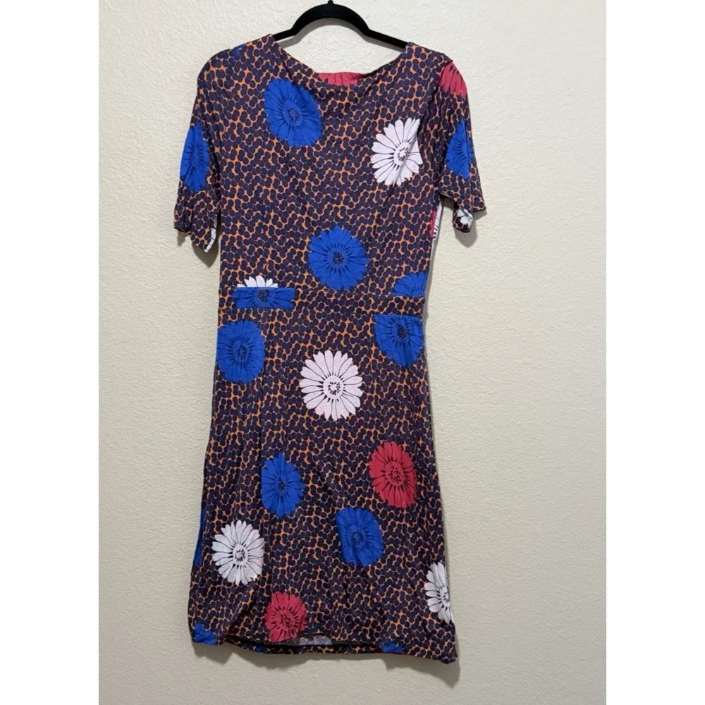 BODEN Dress Floral SZ 10‎ L Midweight Lined Orange Blue Cinched waist